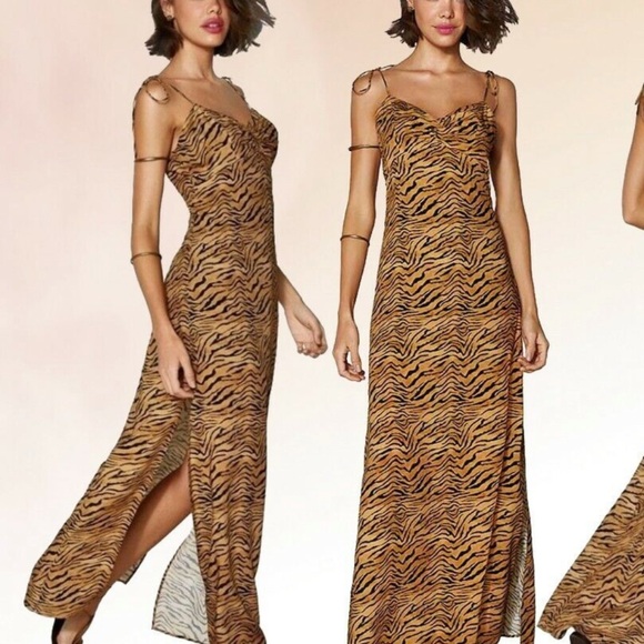 vix paula Hermanny Dresses & Skirts - Vix Paula Ahermanny Gold and Brown Sleeveless Maxi Dress with Slit